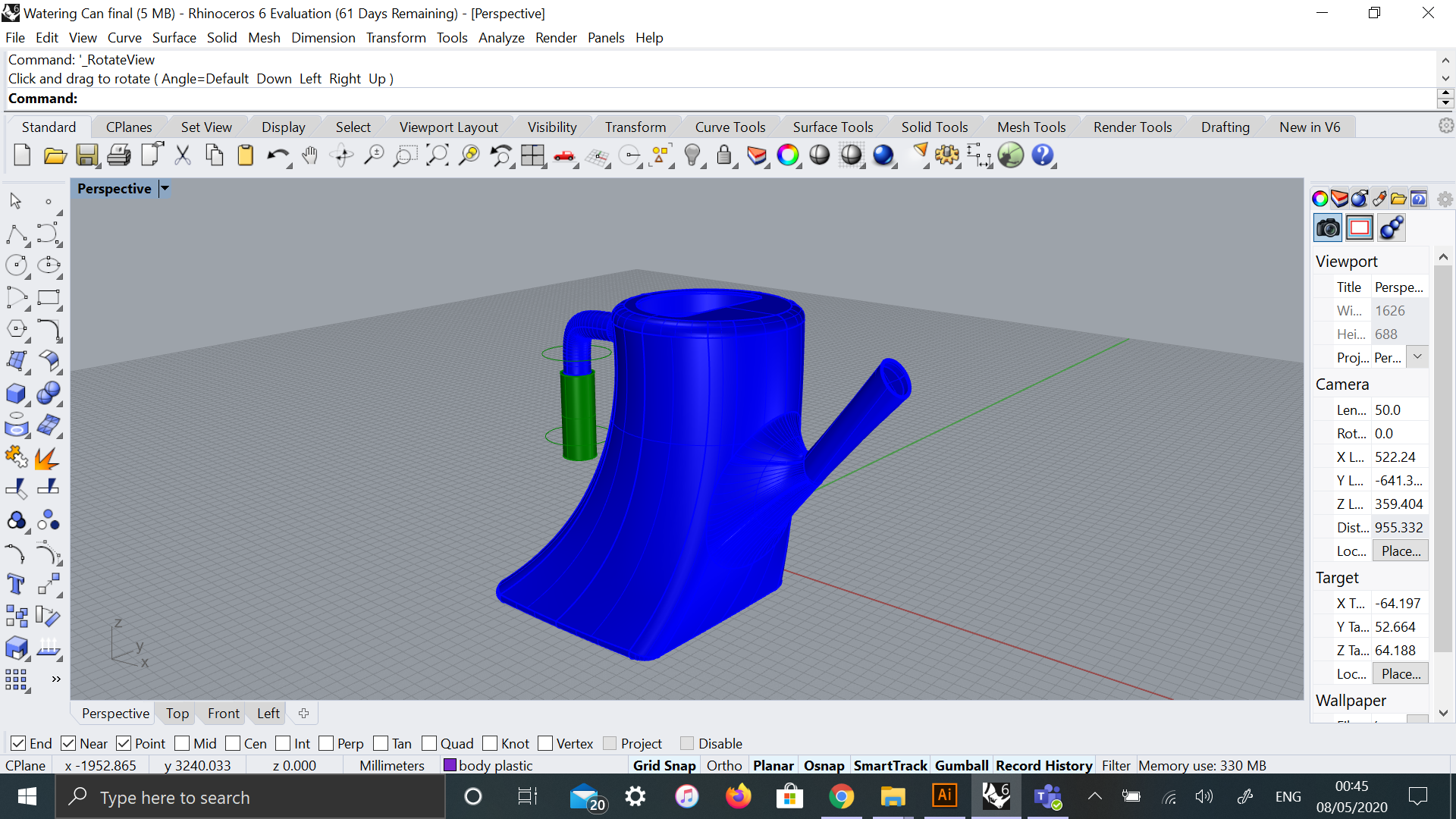 Origin Plastics — CAD development, surface curvature studies